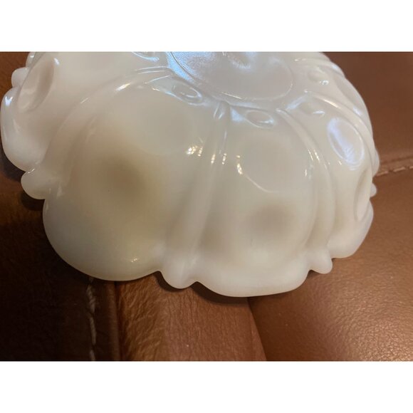 Vintage White Milk Glass Scalloped Bowl With Embossed Floral Design - Decorative - Picture 6 of 8